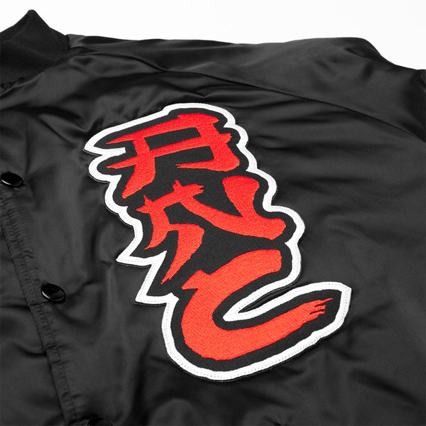 "ALLEYWAY" satin baseball jacket - black/red