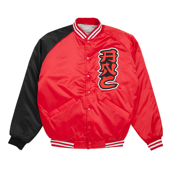 "ALLEYWAY" satin baseball jacket - red/black
